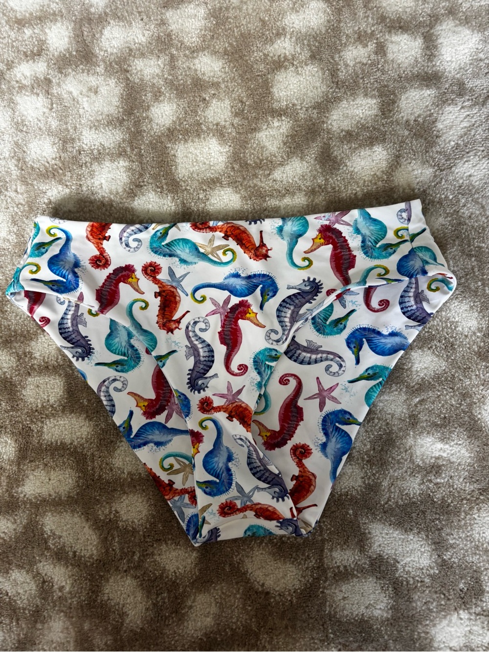 Women's White Seahorse Print Bikini Bottoms Medium NEW